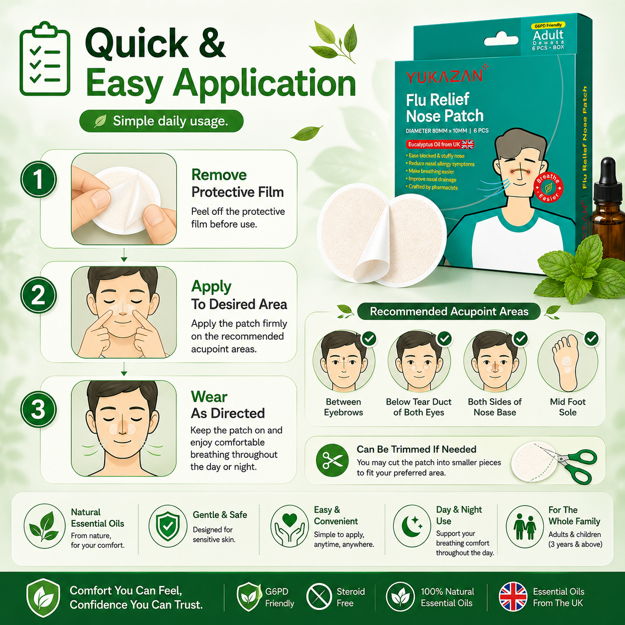 Yukazan Adults Flu Patch 6’S | Sinus, Stuffy Nose Relief | G6PD Friendly