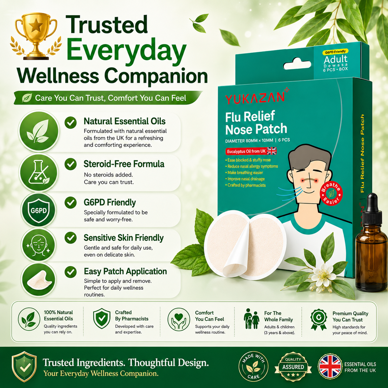 Yukazan Adults Flu Patch 6’S | Sinus, Stuffy Nose Relief | G6PD Friendly
