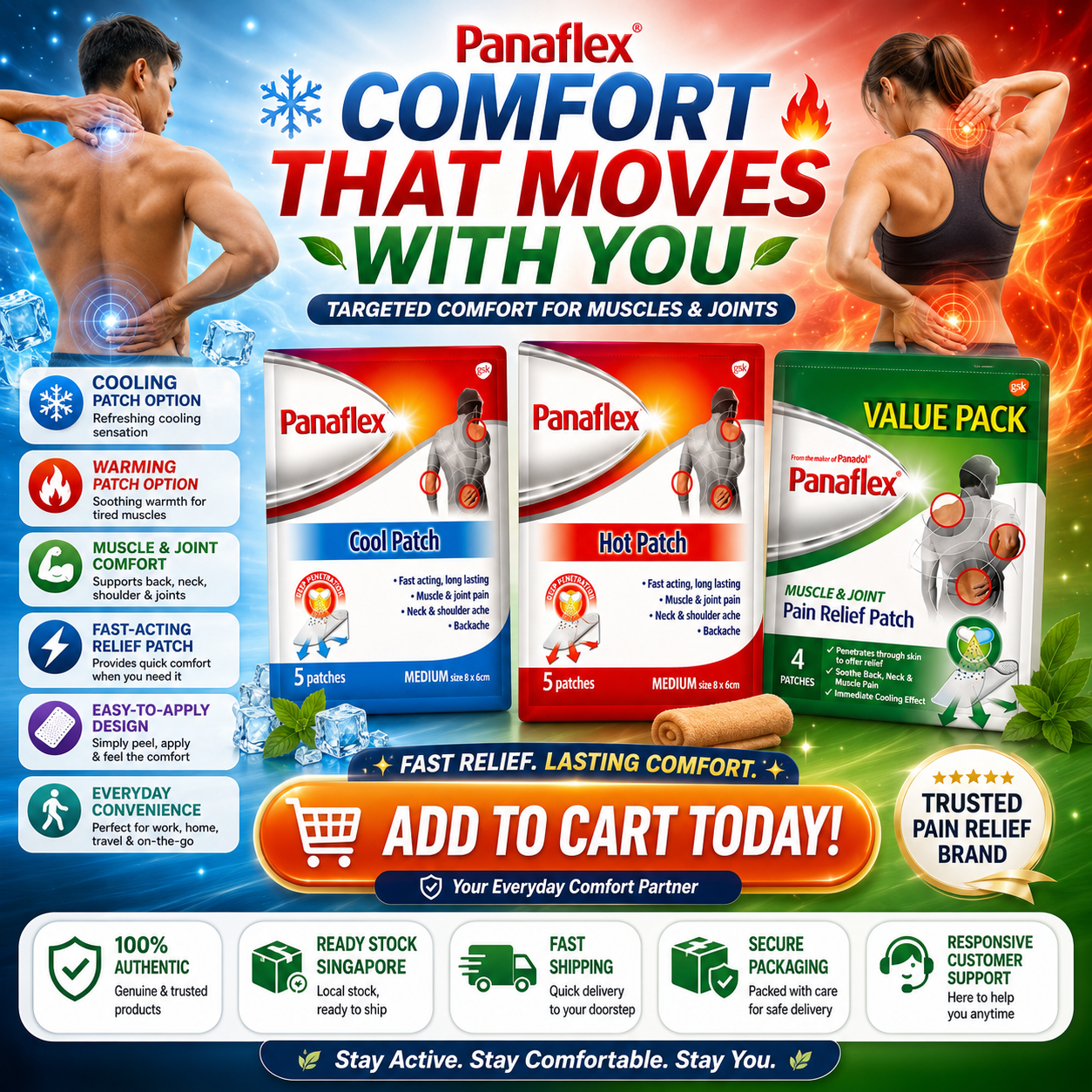 PANAFLEX Pain Relief Patch | Cool Patch | Hot Patch | Muscle & Joint Patch