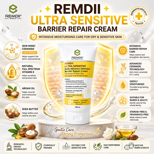 Remdii Ultra Sensitive Daily Advance Intensive Barrier Repair Cream 150ml | Steroid-Free & Clinically Proven