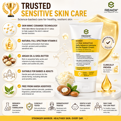 Remdii Ultra Sensitive Daily Advance Intensive Barrier Repair Cream 150ml | Steroid-Free & Clinically Proven