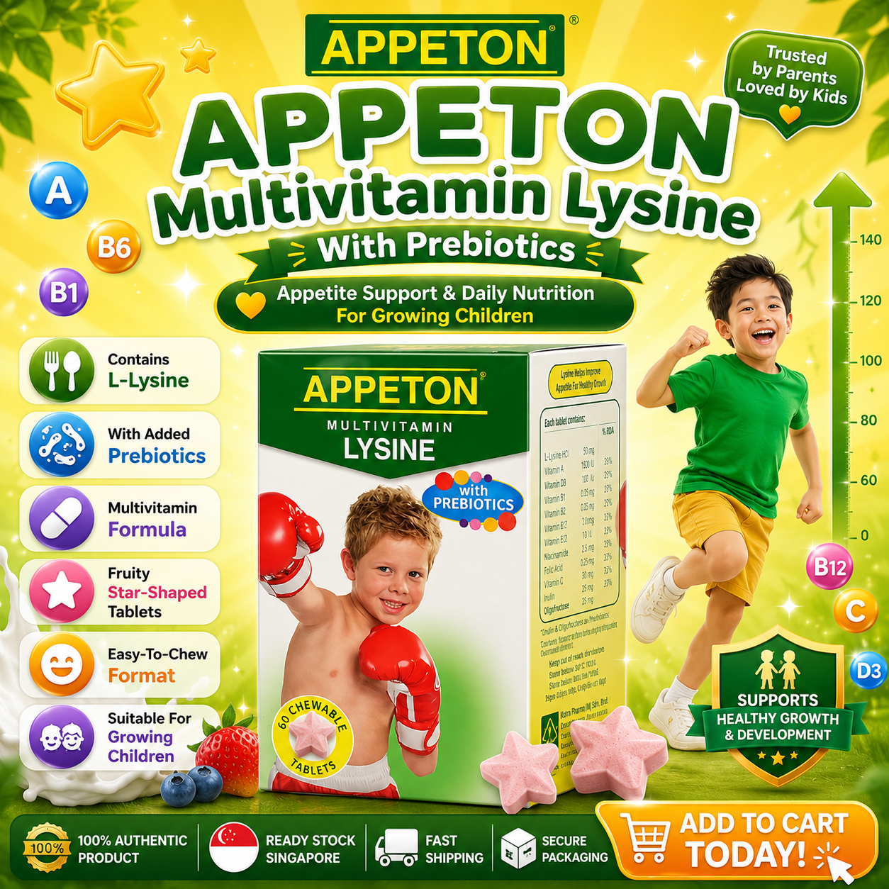 Appeton Multivitamin Lysine with Prebiotics (60 Chewable Tablets)