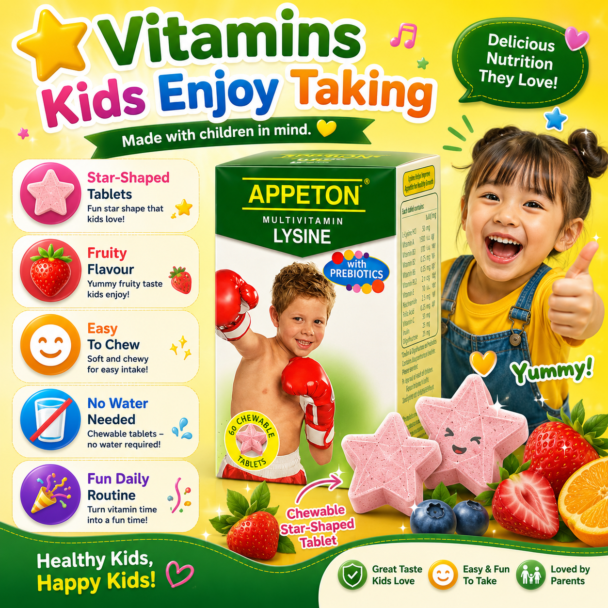 Appeton Multivitamin Lysine with Prebiotics (60 Chewable Tablets)