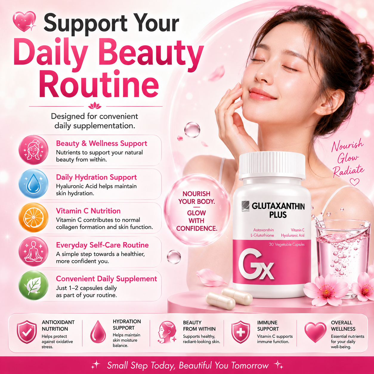 Glutaxanthin Plus (30s) with Astaxanthin, L-Glutathione, Vitamin C, and Hyaluronic Acid