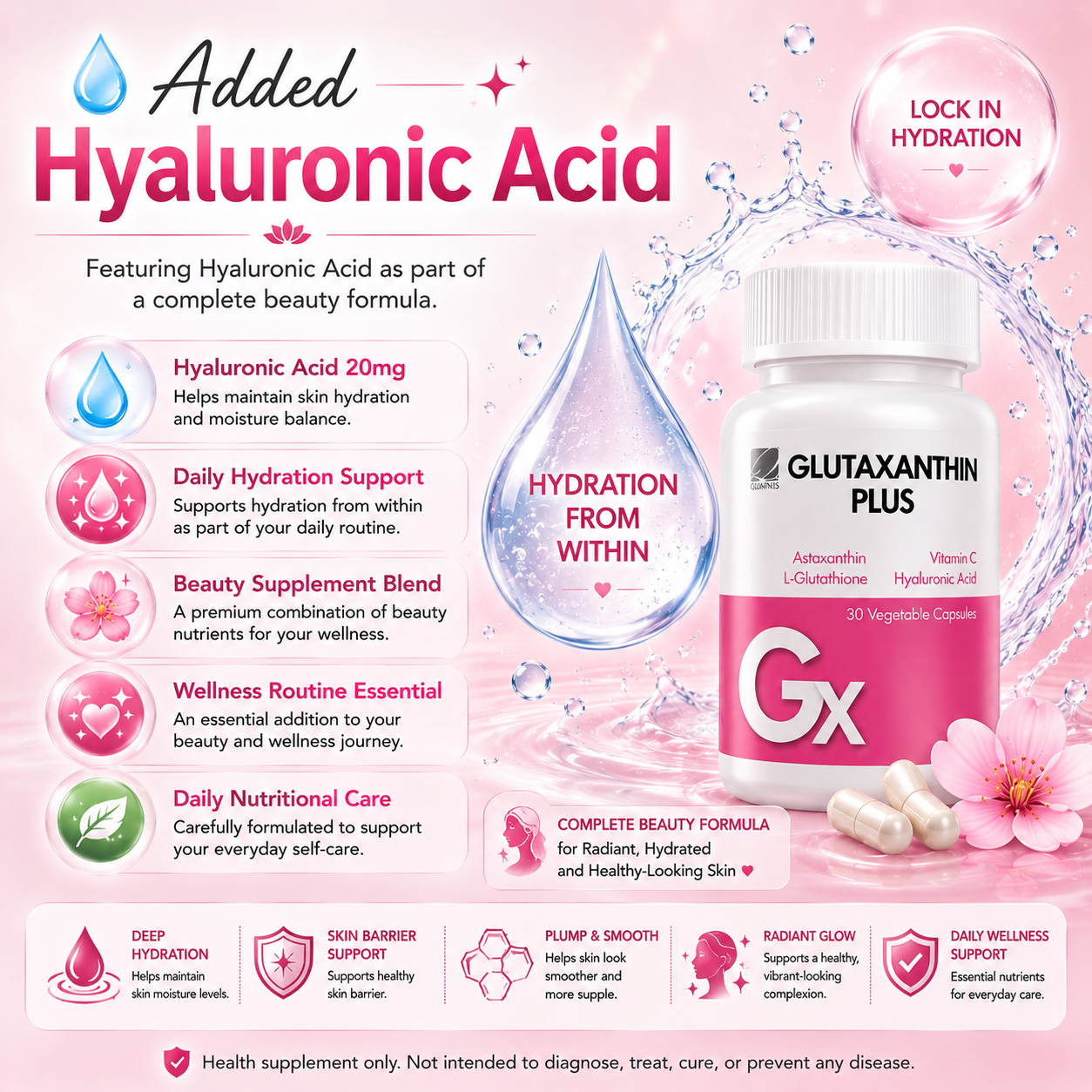 Glutaxanthin Plus (30s) with Astaxanthin, L-Glutathione, Vitamin C, and Hyaluronic Acid