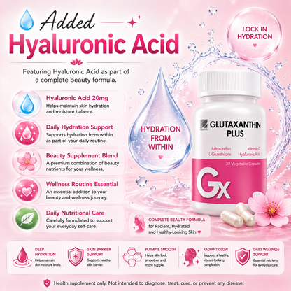 Glutaxanthin Plus (30s) with Astaxanthin, L-Glutathione, Vitamin C, and Hyaluronic Acid