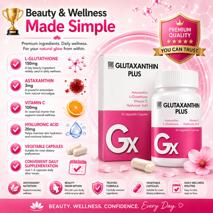 Glutaxanthin Plus (30s) with Astaxanthin, L-Glutathione, Vitamin C, and Hyaluronic Acid