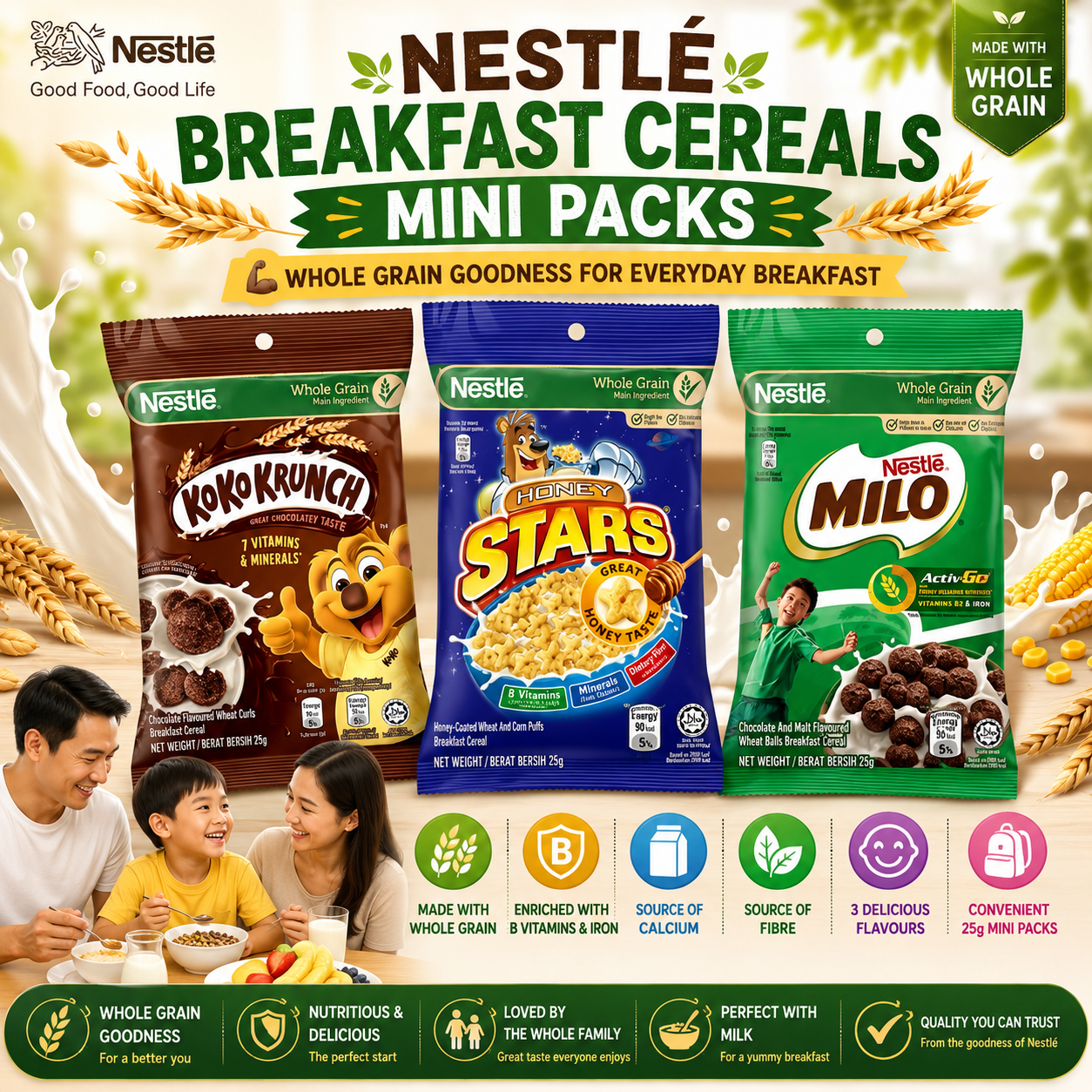 NESTLÉ Breakfast Cereals Mini Packs 25g | Koko Krunch | Honey Stars | Milo Cereal