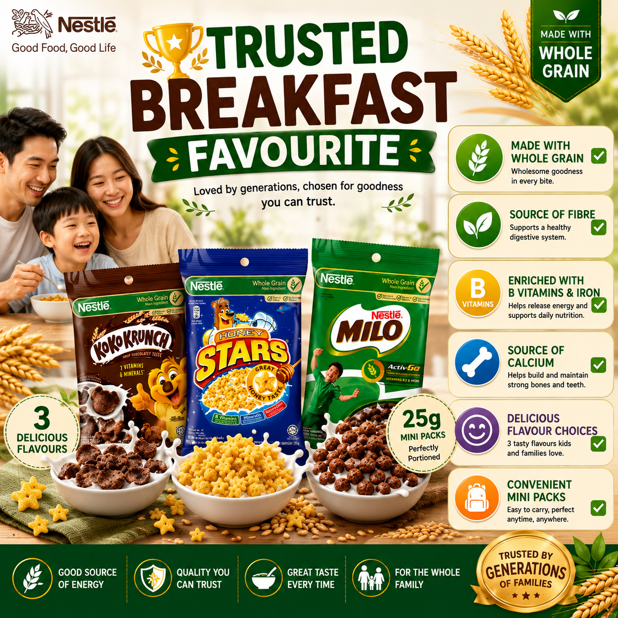 NESTLÉ Breakfast Cereals Mini Packs 25g | Koko Krunch | Honey Stars | Milo Cereal