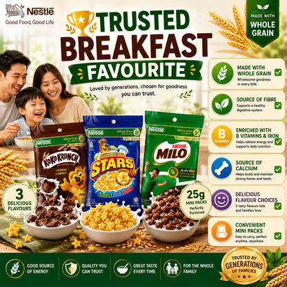 NESTLÉ Breakfast Cereals Mini Packs 25g | Koko Krunch | Honey Stars | Milo Cereal