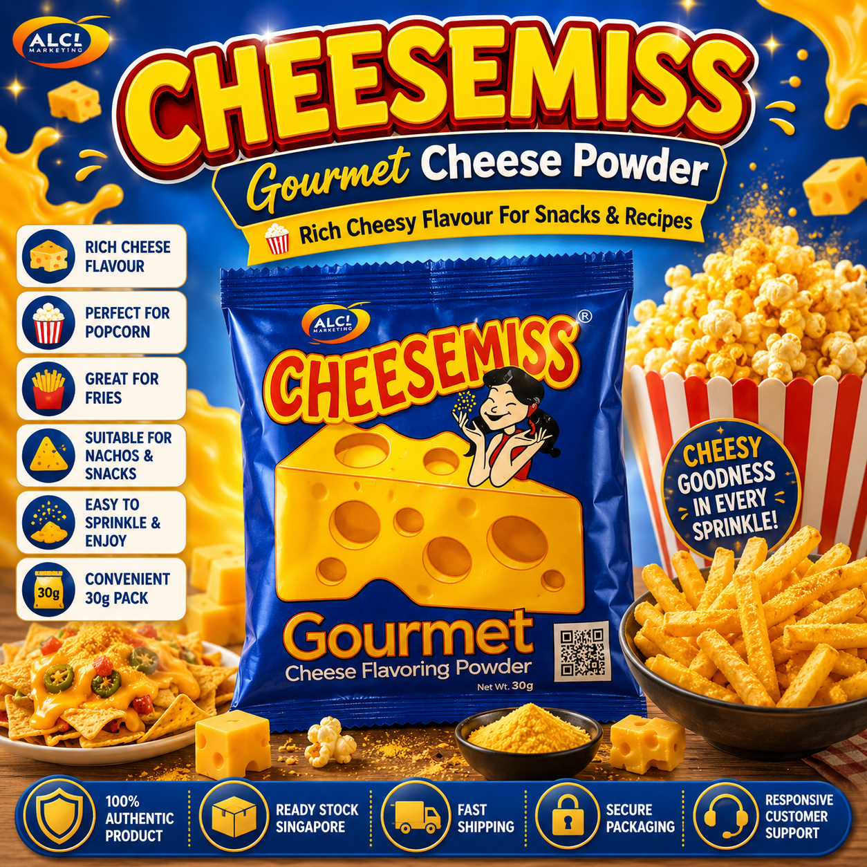CHEESEMISS Gourmet Cheese Flavoring Powder 30g | Premium Cheese Powder | Popcorn Cheese Seasoning | Fries Cheese Powder | Snack Seasoning
