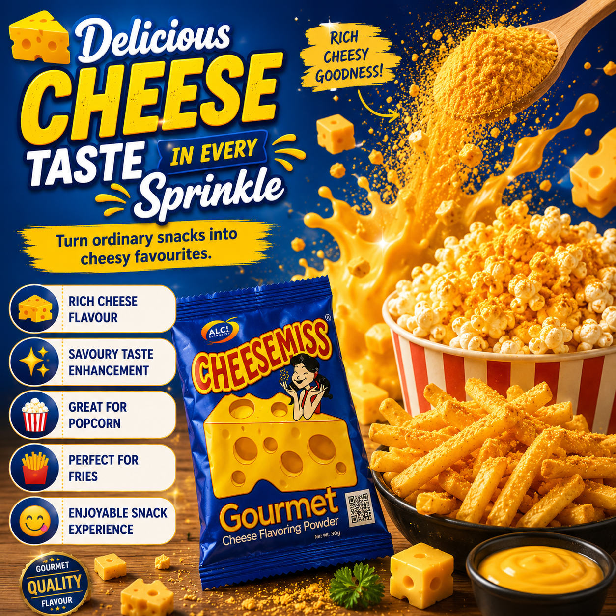 CHEESEMISS Gourmet Cheese Flavoring Powder 30g | Premium Cheese Powder | Popcorn Cheese Seasoning | Fries Cheese Powder | Snack Seasoning
