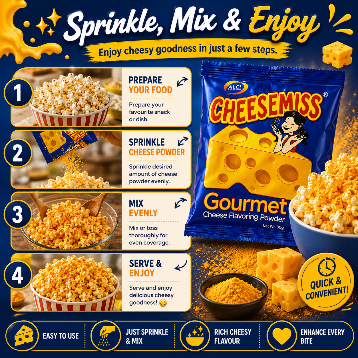 CHEESEMISS Gourmet Cheese Flavoring Powder 30g | Premium Cheese Powder | Popcorn Cheese Seasoning | Fries Cheese Powder | Snack Seasoning