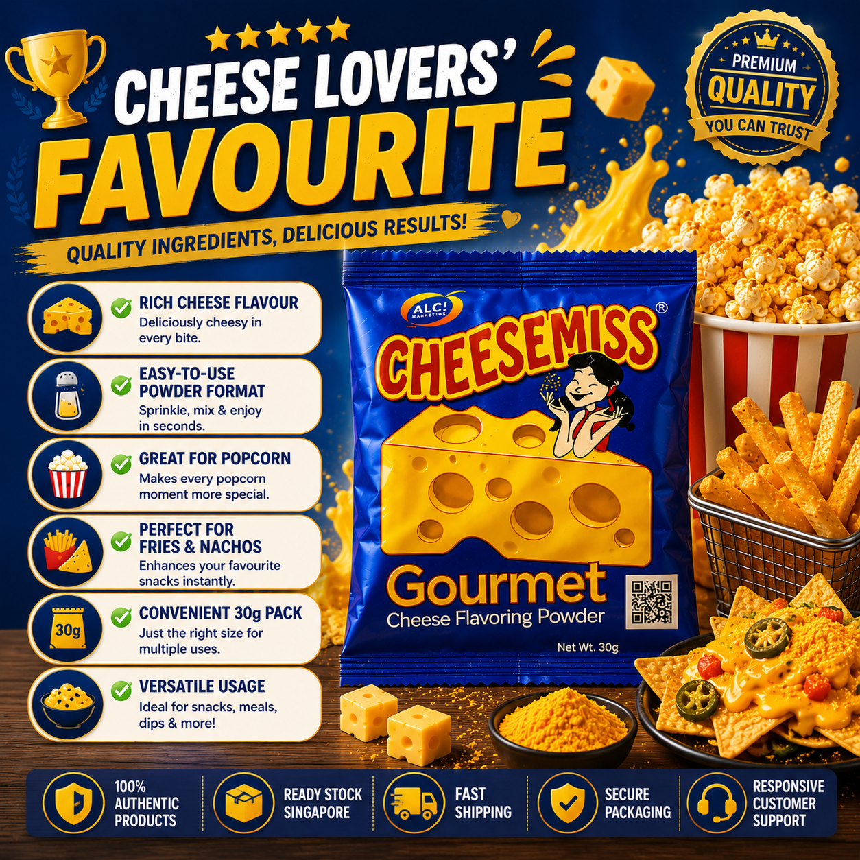 CHEESEMISS Gourmet Cheese Flavoring Powder 30g | Premium Cheese Powder | Popcorn Cheese Seasoning | Fries Cheese Powder | Snack Seasoning