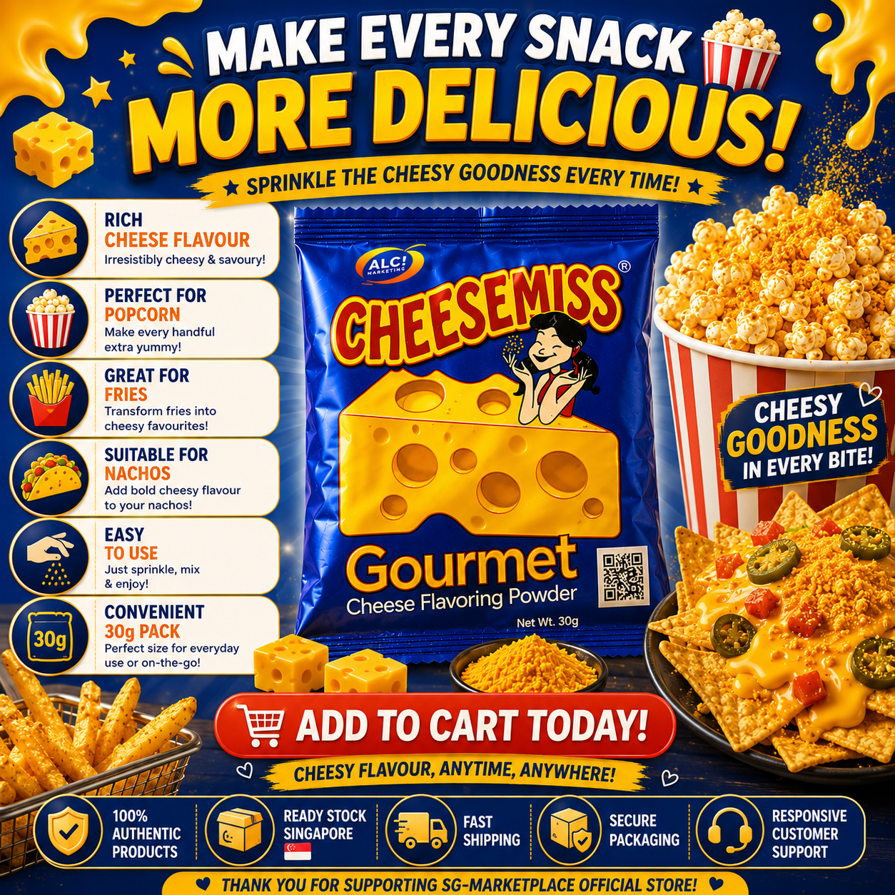 CHEESEMISS Gourmet Cheese Flavoring Powder 30g | Premium Cheese Powder | Popcorn Cheese Seasoning | Fries Cheese Powder | Snack Seasoning