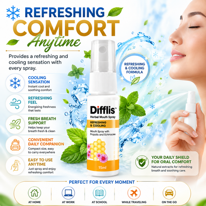 Difflis™ Herbal Mouth Spray 15ml | Refreshing & Cooling | Alcohol-Free | Sugar-Free | With 7 Natural Extracts