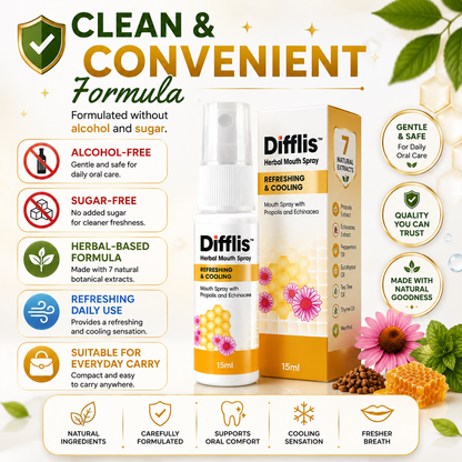 Difflis™ Herbal Mouth Spray 15ml | Refreshing & Cooling | Alcohol-Free | Sugar-Free | With 7 Natural Extracts