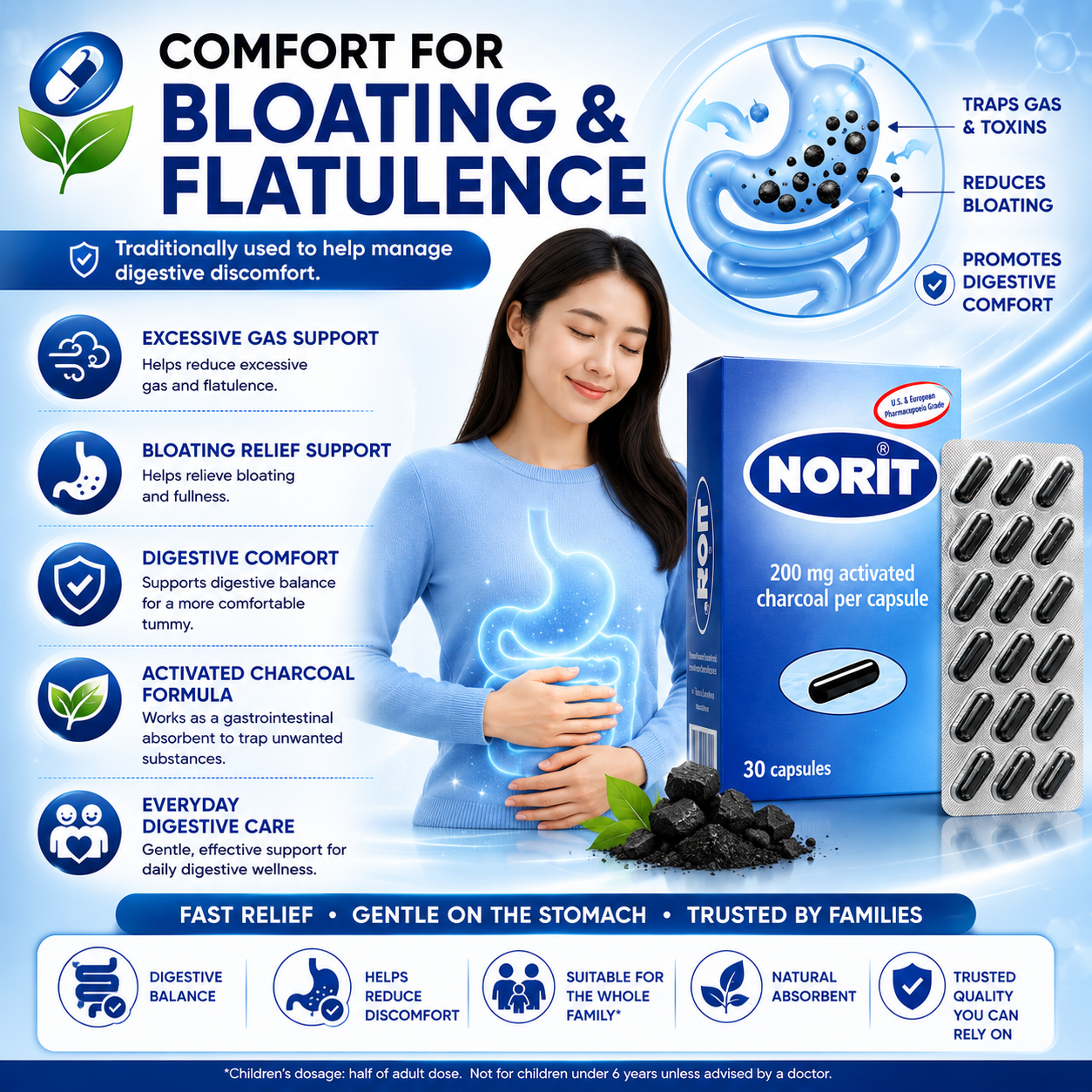 NORIT Activated Charcoal Capsules 200mg (30 Capsules)