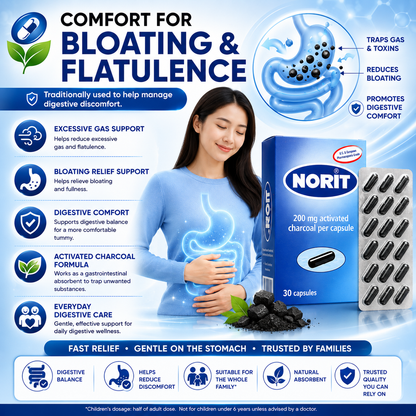 NORIT Activated Charcoal Capsules 200mg (30 Capsules)