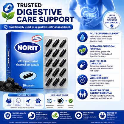 NORIT Activated Charcoal Capsules 200mg (30 Capsules)