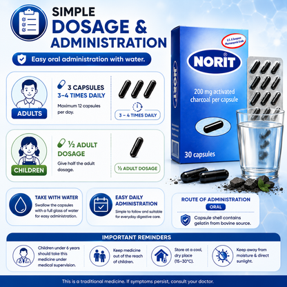 NORIT Activated Charcoal Capsules 200mg (30 Capsules)