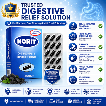 NORIT Activated Charcoal Capsules 200mg (30 Capsules)