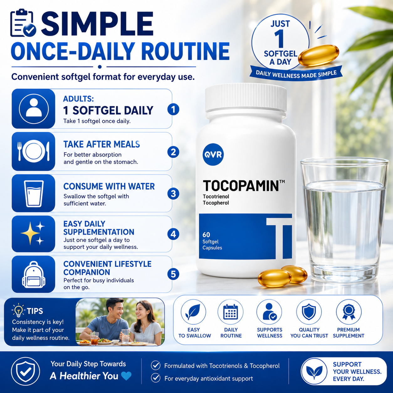 Tocopamin™ 120mg | 60 Softgels Heart Liver Brain Support Antioxidant Supplement