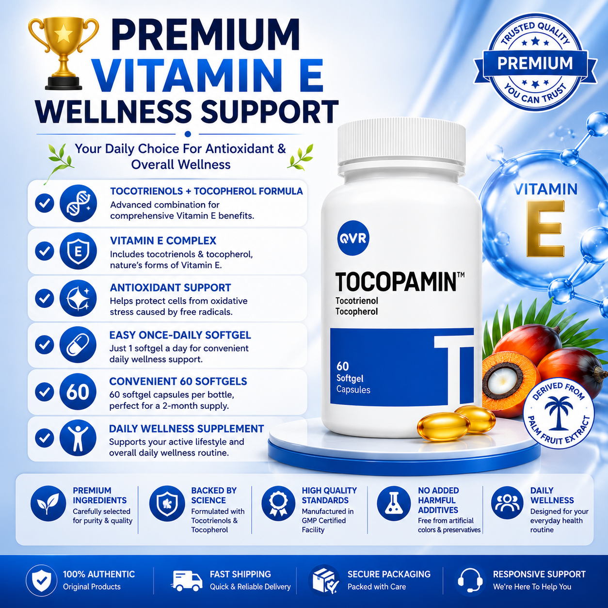 Tocopamin™ 120mg | 60 Softgels Heart Liver Brain Support Antioxidant Supplement