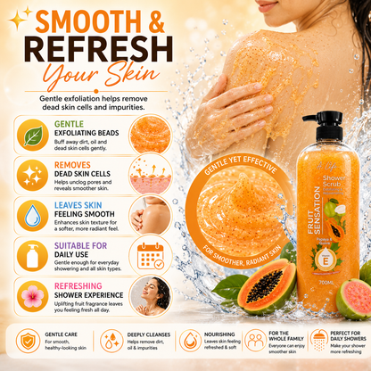 A-Life Fruit Sensation Shower Scrub Papaya & Guava 700ml Exfoliate & Rejuvenate