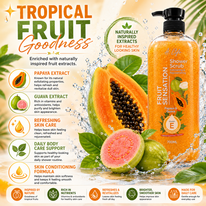 A-Life Fruit Sensation Shower Scrub Papaya & Guava 700ml Exfoliate & Rejuvenate