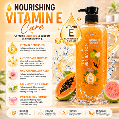 A-Life Fruit Sensation Shower Scrub Papaya & Guava 700ml Exfoliate & Rejuvenate
