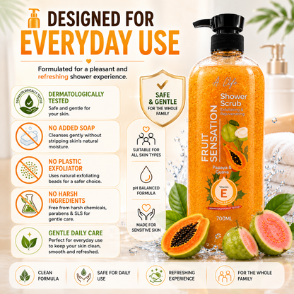 A-Life Fruit Sensation Shower Scrub Papaya & Guava 700ml Exfoliate & Rejuvenate