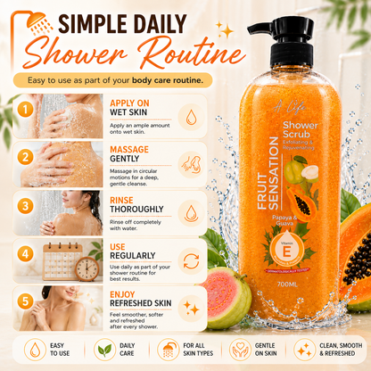 A-Life Fruit Sensation Shower Scrub Papaya & Guava 700ml Exfoliate & Rejuvenate