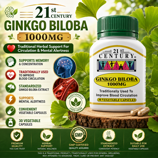 21st Century Ginkgo Biloba 1000mg | Blood Circulation & Brain Support Supplement