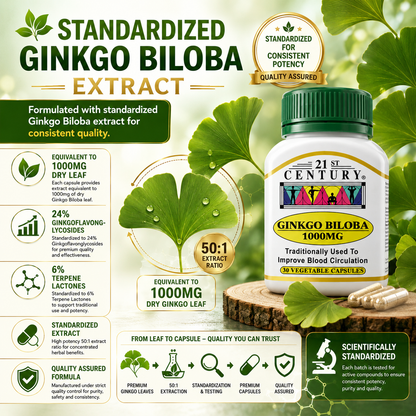 21st Century Ginkgo Biloba 1000mg | Blood Circulation & Brain Support Supplement