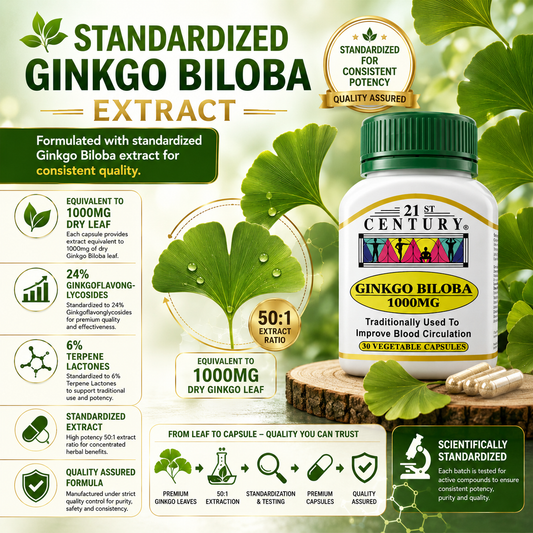 21st Century Ginkgo Biloba 1000mg | Blood Circulation & Brain Support Supplement