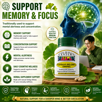 21st Century Ginkgo Biloba 1000mg | Blood Circulation & Brain Support Supplement
