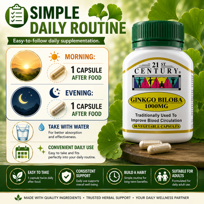 21st Century Ginkgo Biloba 1000mg | Blood Circulation & Brain Support Supplement