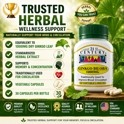 21st Century Ginkgo Biloba 1000mg | Blood Circulation & Brain Support Supplement