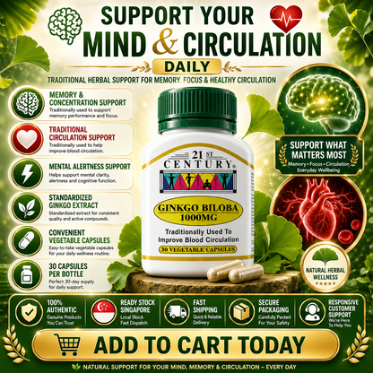 21st Century Ginkgo Biloba 1000mg | Blood Circulation & Brain Support Supplement