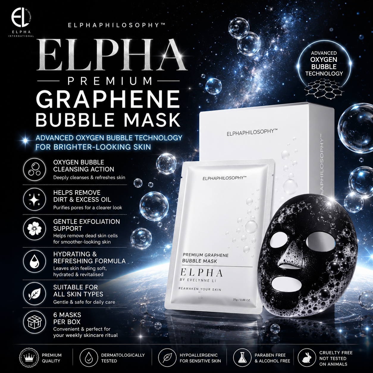 ELPHA Premium Bubble Mask Graphene Exfoliation 6s | All Skin Types