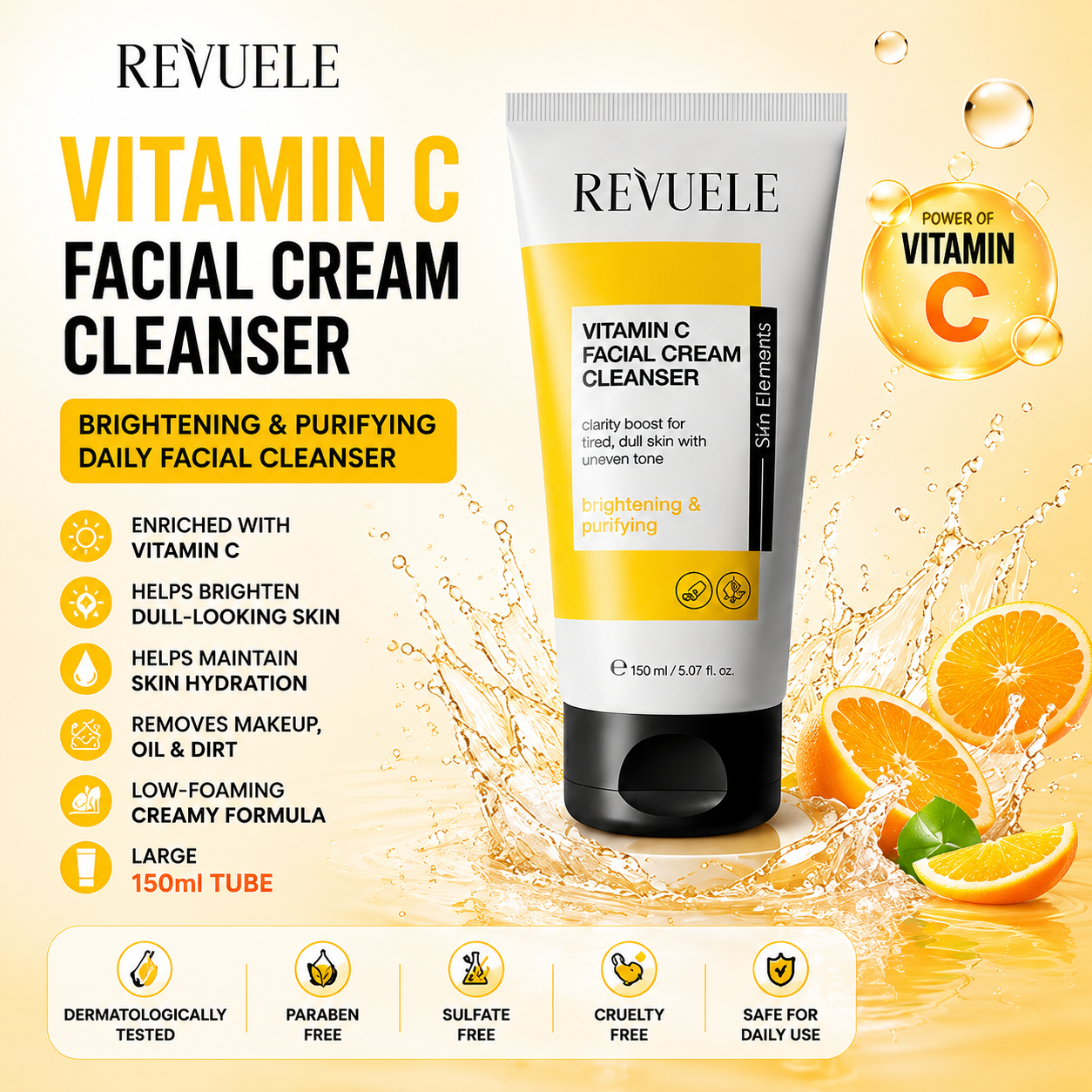Revuele Vitamin C Facial Cream Cleanser 150ml – Brightening & Hydration