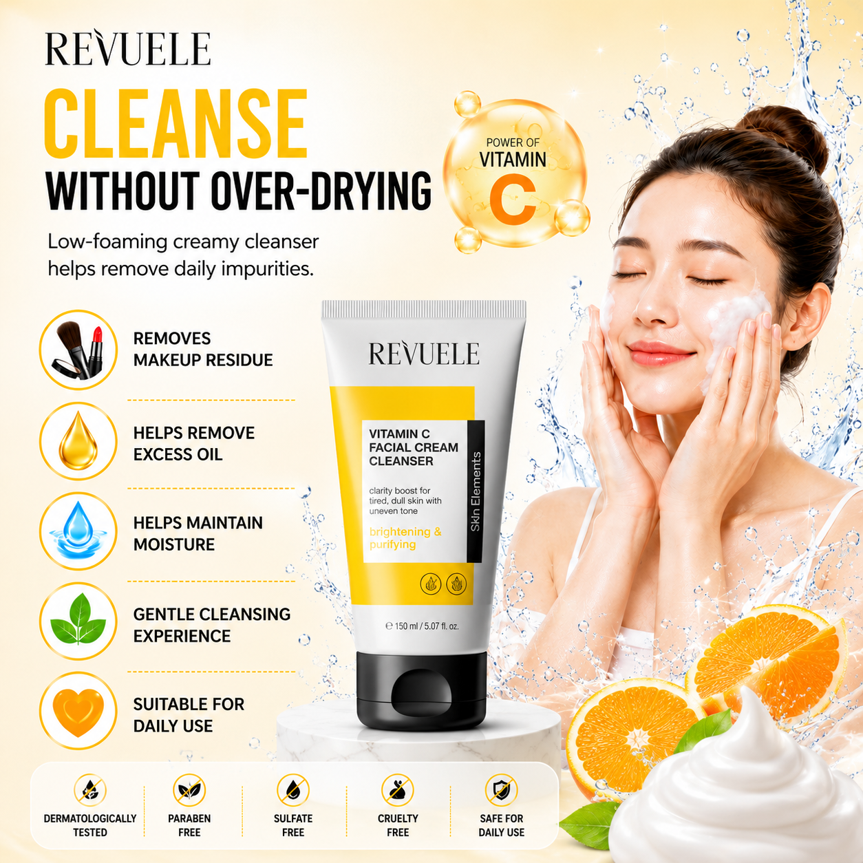 Revuele Vitamin C Facial Cream Cleanser 150ml – Brightening & Hydration