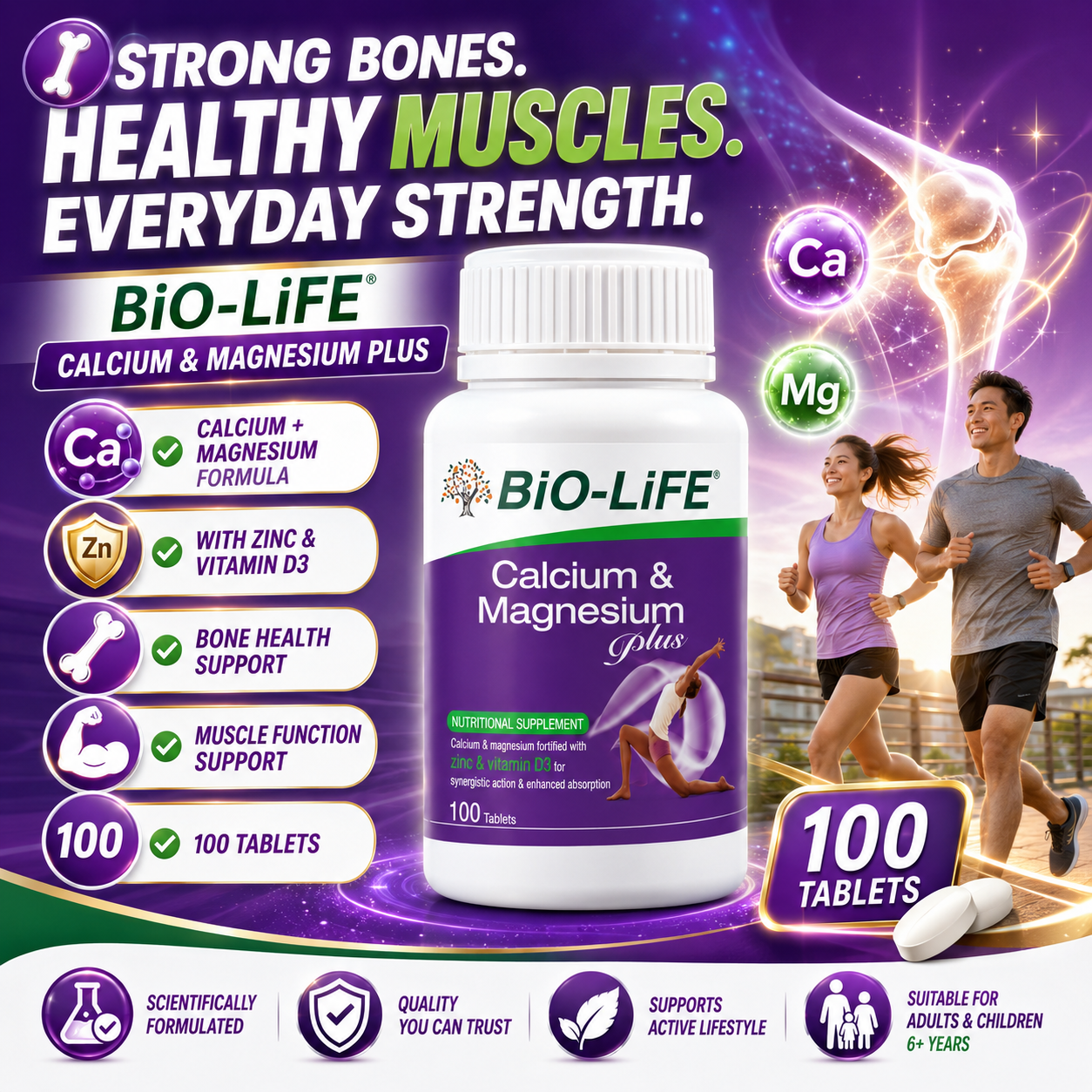Bio-Life Calcium And Magnesium Plus 100 Tablets | Bone And Muscle Support