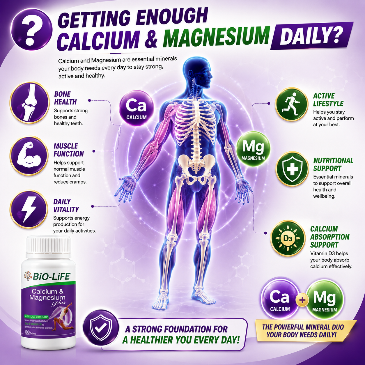 Bio-Life Calcium And Magnesium Plus 100 Tablets | Bone And Muscle Support