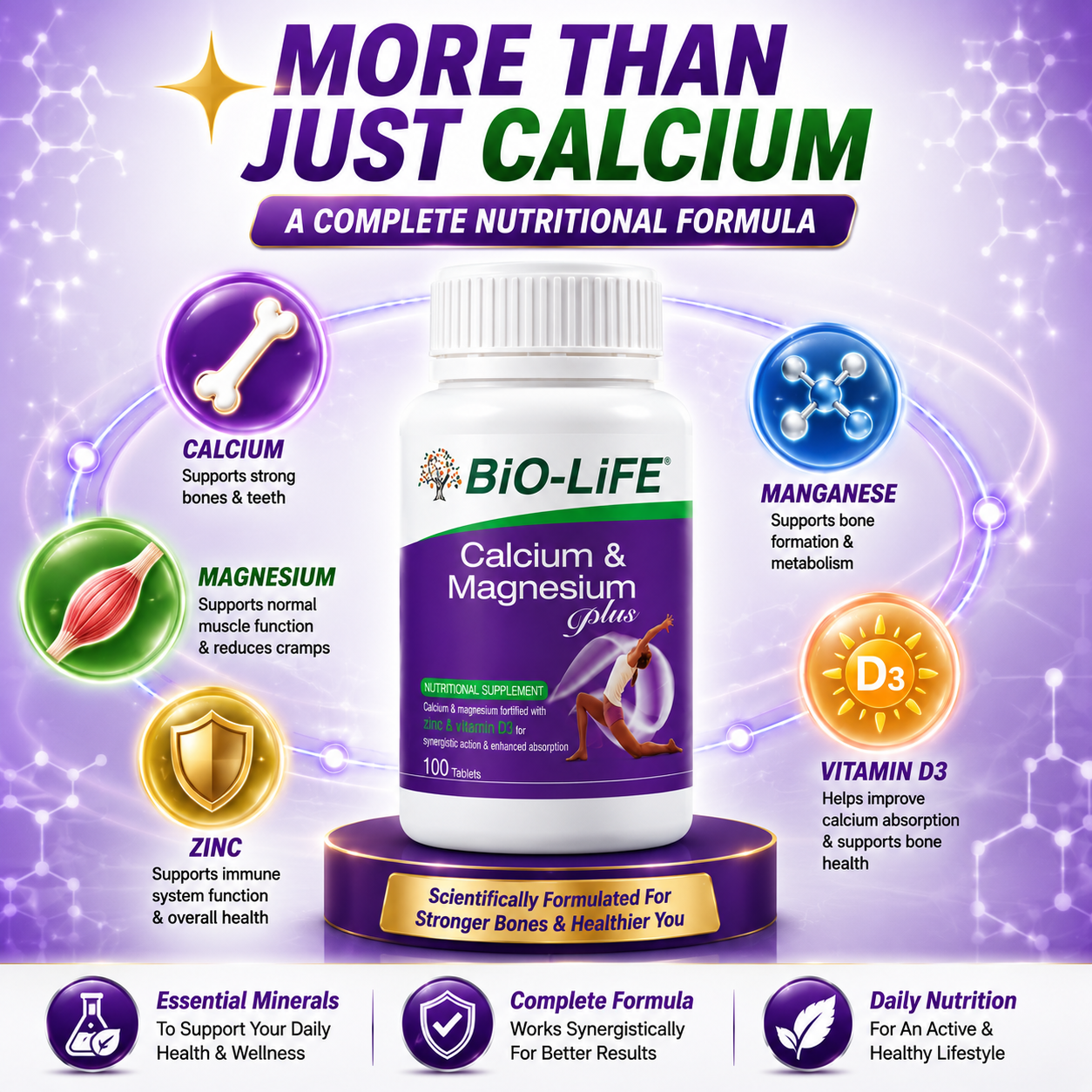 Bio-Life Calcium And Magnesium Plus 100 Tablets | Bone And Muscle Support