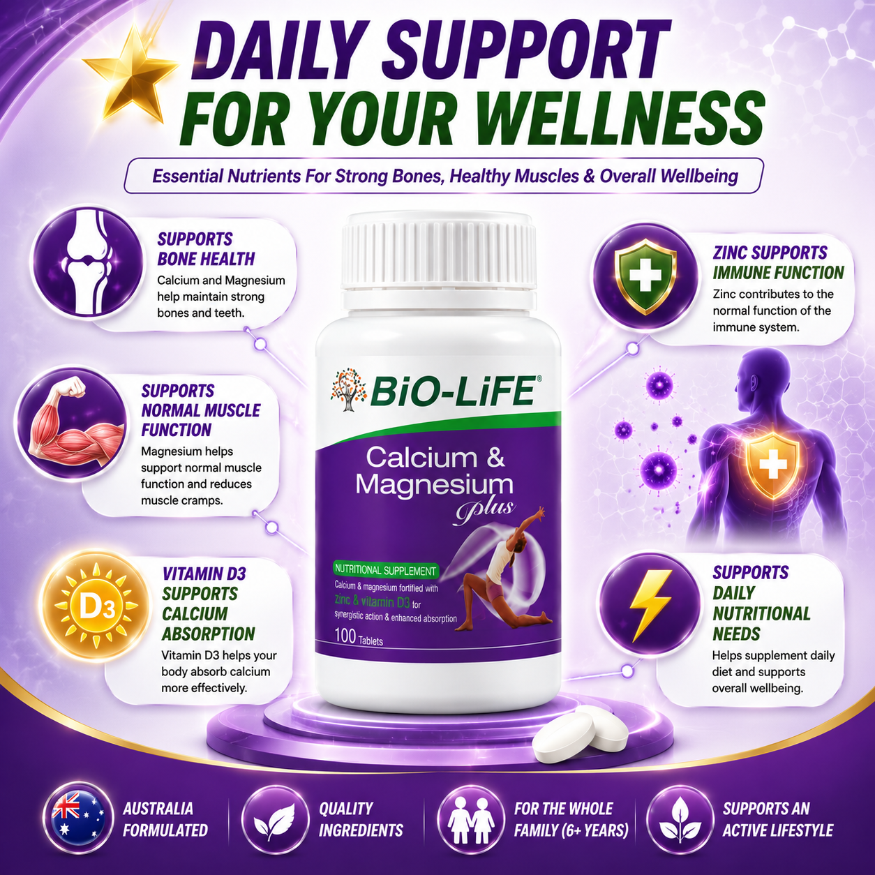 Bio-Life Calcium And Magnesium Plus 100 Tablets | Bone And Muscle Support