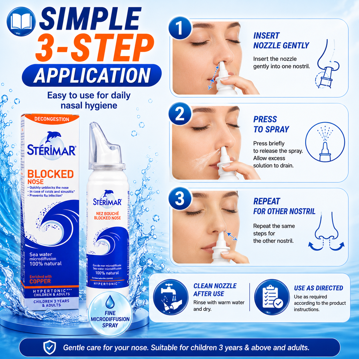 Stérimar Blocked Nose Hypertonic Nasal Spray 100ml | Fast Decongestion Relief