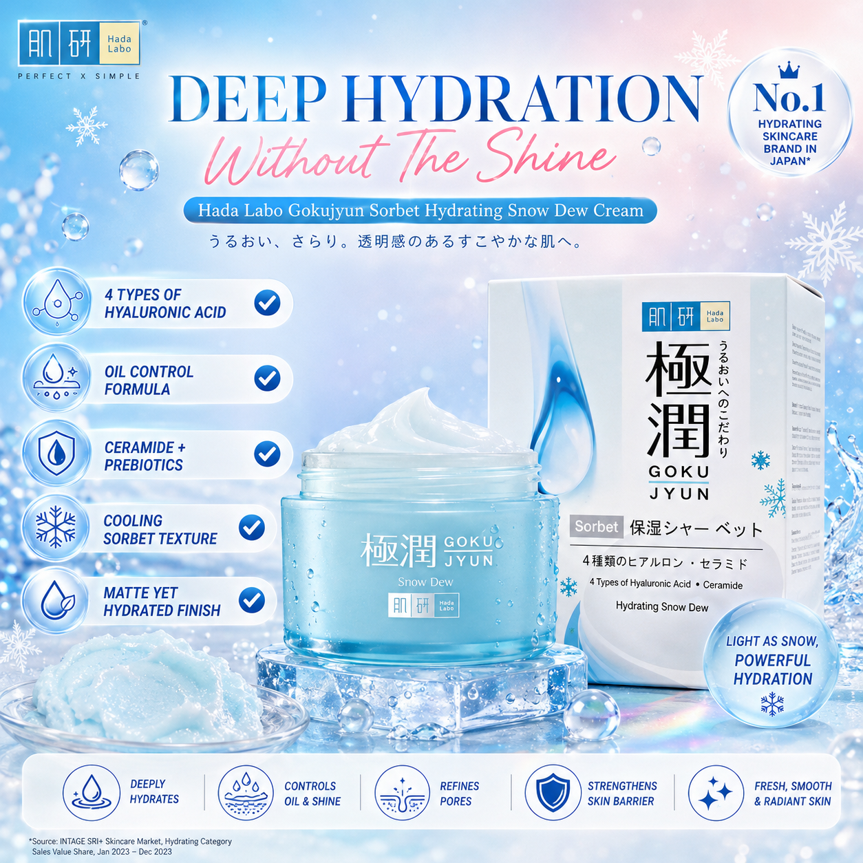 Hada Labo Gokujyun Sorbet Hydrating Snow Dew Cream 50g | Instant Refreshing Feel