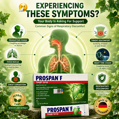 PROSPAN F Cough Syrup Stick Packs 9×5ml | Ivy Leaf Extract | No Alcohol